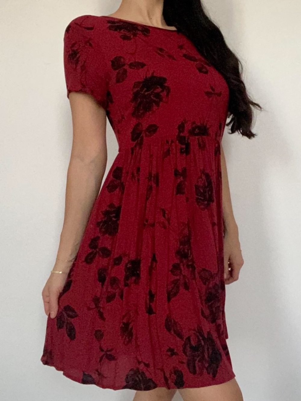 Urban Outfitters Burgundy Mini Dress with Black Floral Print